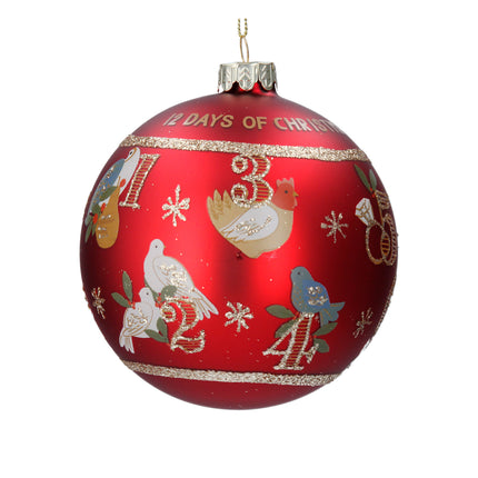 Gisela Graham 12 Days of Christmas Glass Ball, Matt Red, 8cm