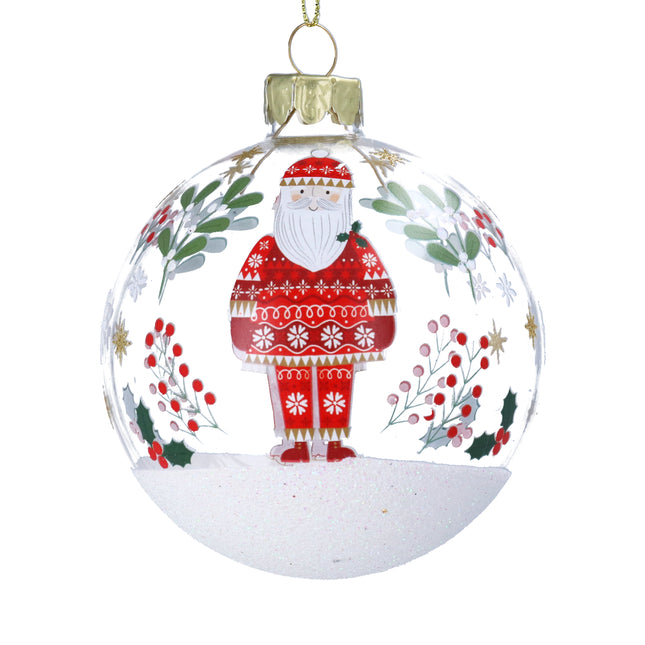 Gisela Graham Alpine Santa Glass Ball, 8cm