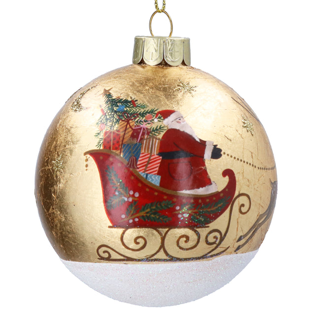 Gisela Graham Gold Foil Nostalgia Sleigh Glass Ball, 8cm