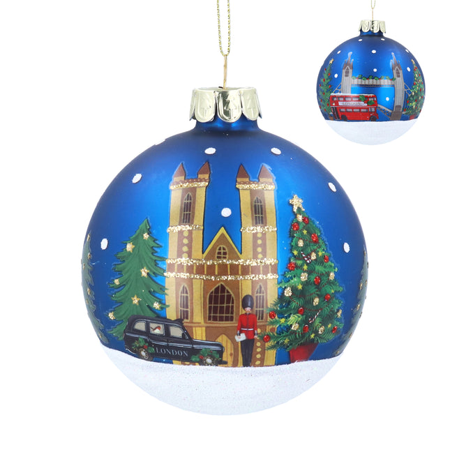 Gisela Graham London Scene Bauble, Blue, 8cm