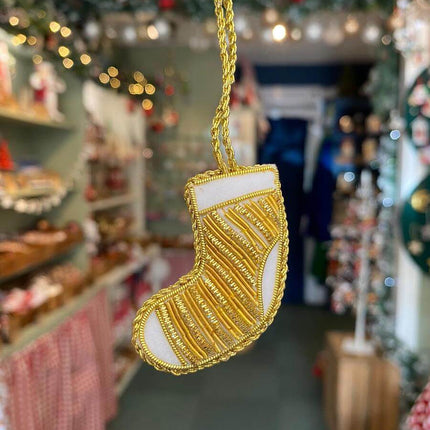 Embroidered Mini White &amp; Gold Decorations image 2