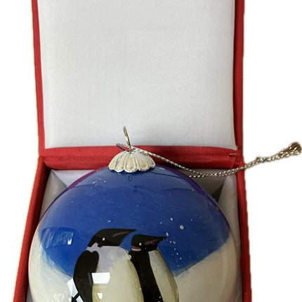 Hand Painted Glass Bauble - Penguin buddies! image 0
