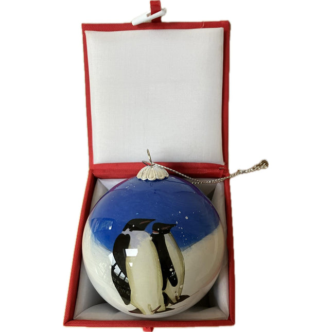 Hand Painted Glass Bauble - Penguin buddies! image 0