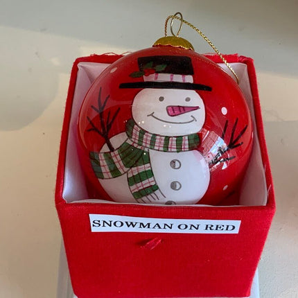 Hand Painted Glass Bauble - Snowman on Red image 0
