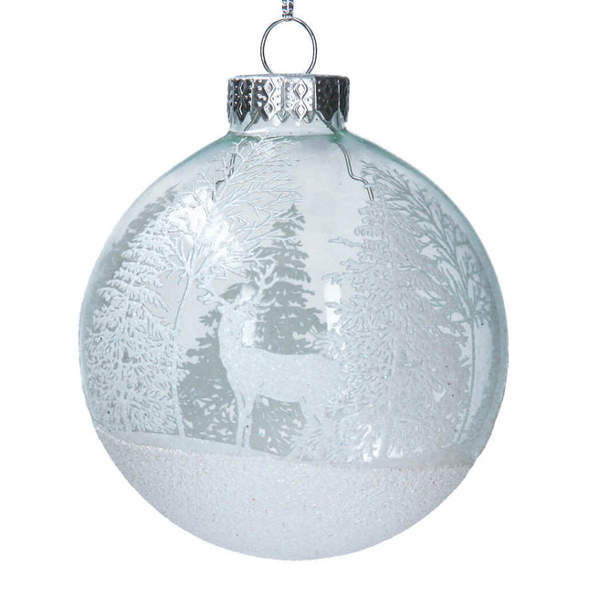 Glass Bauble 8cm - Clear/White Tree image 0