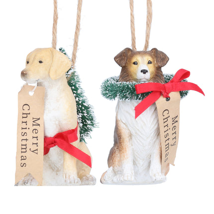 Gisela Graham Dog with Wreath/Tree & Tag
