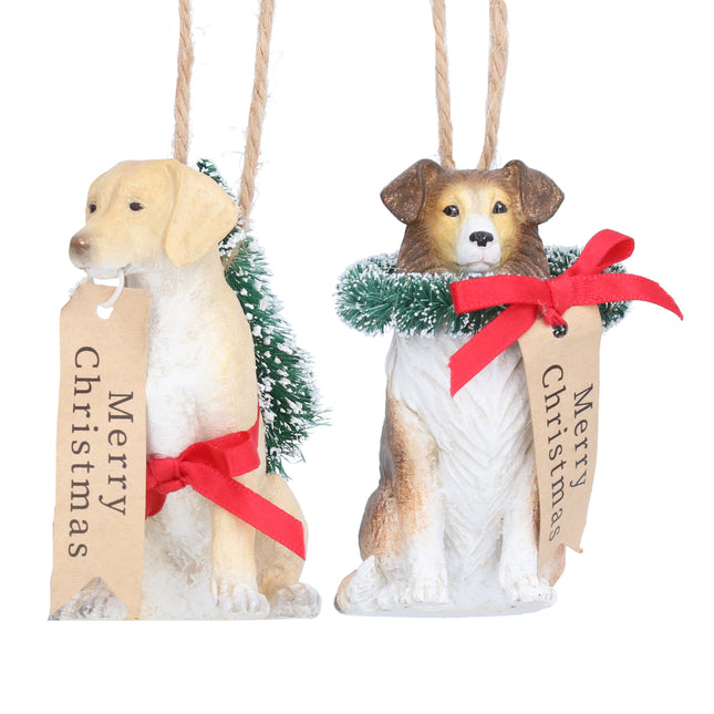 Gisela Graham Dog with Wreath/Tree & Tag