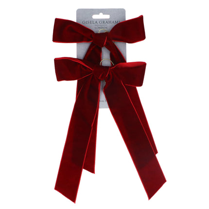 Gisela Graham Plum Velvet Bow Decoration, Pack of 2