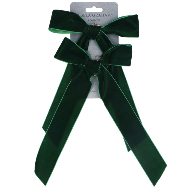 Gisela Graham Dark Green Velvet Bow Decoration, Pack of 2