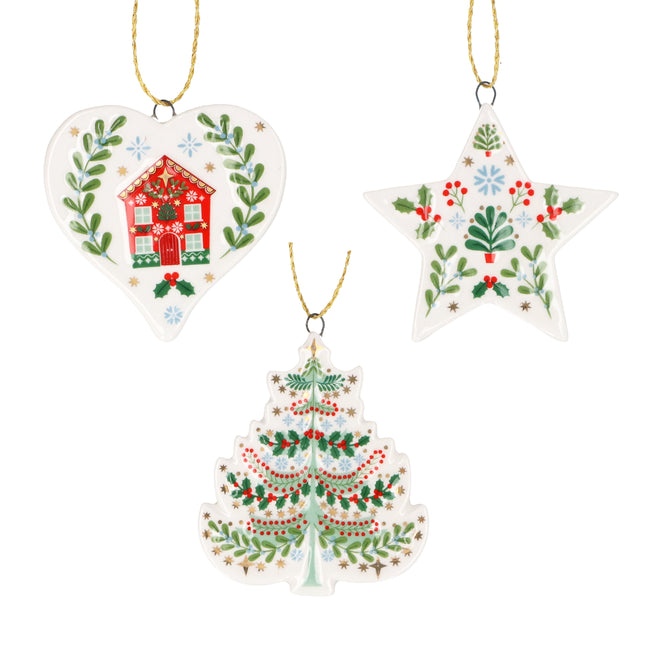 Gisela Graham Alpine Ceramic Decoration, Heart, Star or Tree