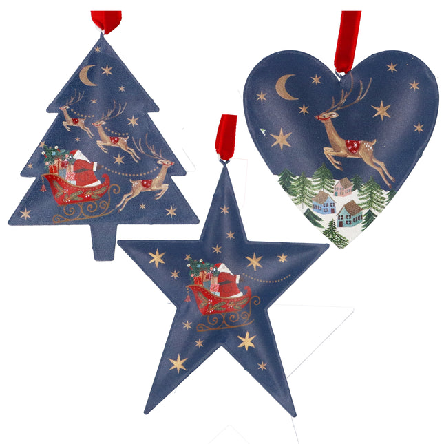 Gisela Graham Nostalgia Sleigh Metal Decoration, Blue, 12cm