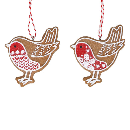 Gisela Graham White Iced Gingerbread Robin, 7cm