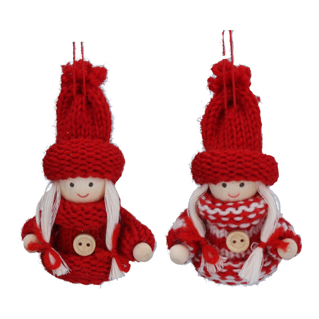 Gisela Graham Knitted Red Scandi Girl Decoration