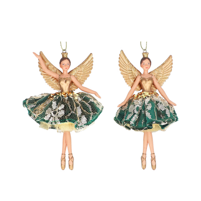 Gisela Graham Fairy Decoration, Green and Gold