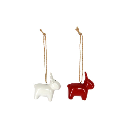 Gisela Graham Red or White Ceramic Deer Hanging Decoration