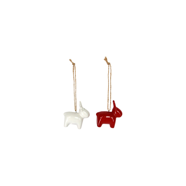 Gisela Graham Red or White Ceramic Deer Hanging Decoration