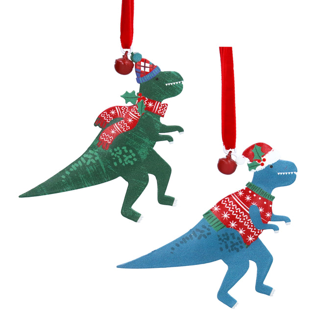 T-Rex in Jumper and Scarf Tin Decoration