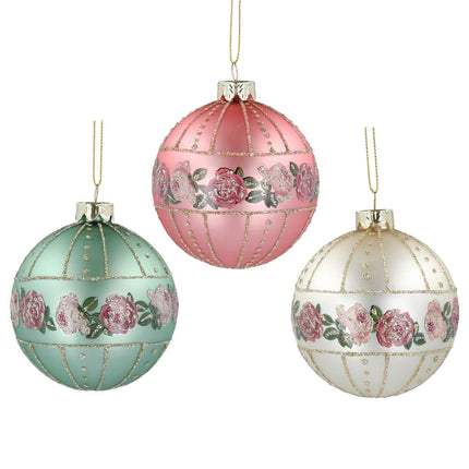 Glass Bauble 8cm - Matt Pastel Glass Bauble with Rose Band image 0
