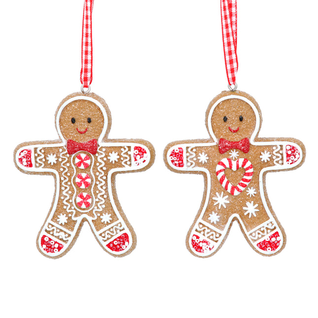 Gisela Graham Gingerbread Man Decoration with Gingham Loop, Large