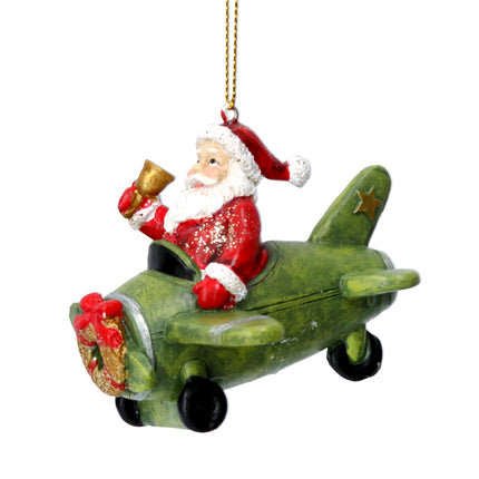 Gisela Graham Santa on Green Plane Hanging Decoration