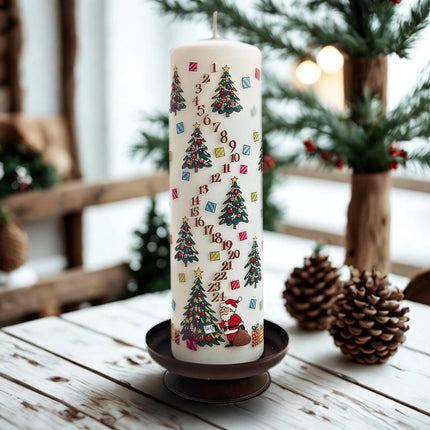 Christmas Trees Large Advent Pillar Candle – Festive Christmas Countdown Candle (UK Made)