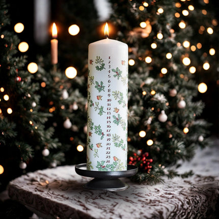 Holly & Ivy Festive Large Advent Pillar Candle - Hand-Poured, UK Made