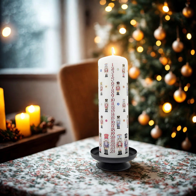 Nutcracker Large Advent Pillar Candle – Christmas Countdown Candle (UK Made)