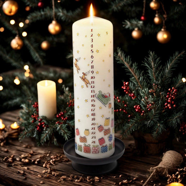 Santa’s Sleigh Large Advent Pillar Candle – Christmas Countdown Candle (UK Made)