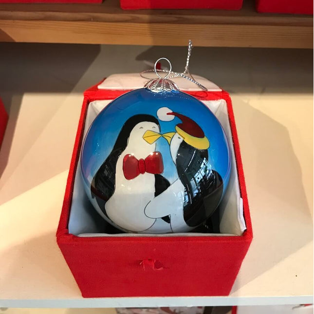 Hand Painted Glass Bauble - Kissing Penguins image 0