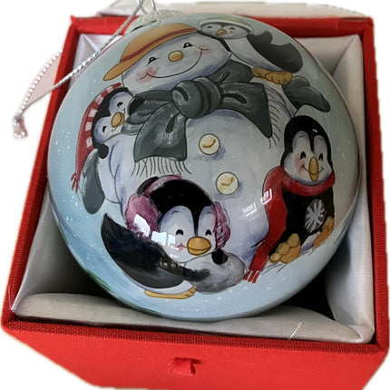 Hand Painted Glass Bauble - Snowman &amp; Friends image 0