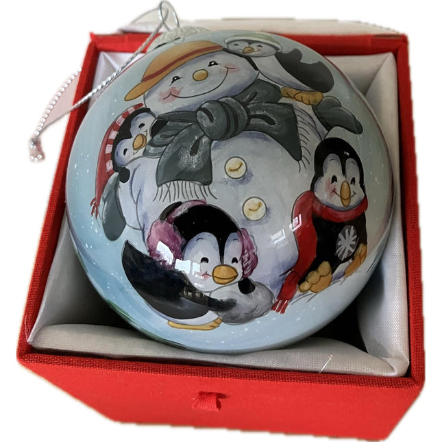 Hand Painted Glass Bauble - Snowman &amp; Friends image 0