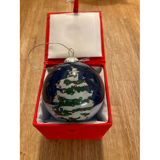 Hand Painted Glass Bauble -Xmas Tree on Blue image 0