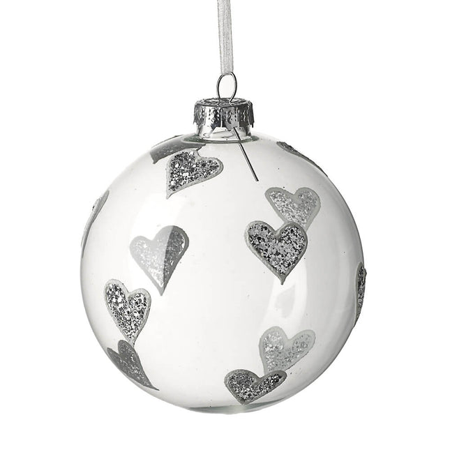 CLEAR GLASS BAUBLE WITH SILVER DESIGN image 0