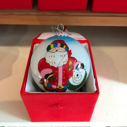 Hand Painted Glass Bauble - Santa &amp; Polar Bear image 0