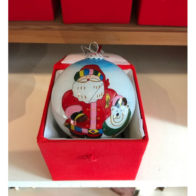 Hand Painted Glass Bauble - Santa &amp; Polar Bear image 0