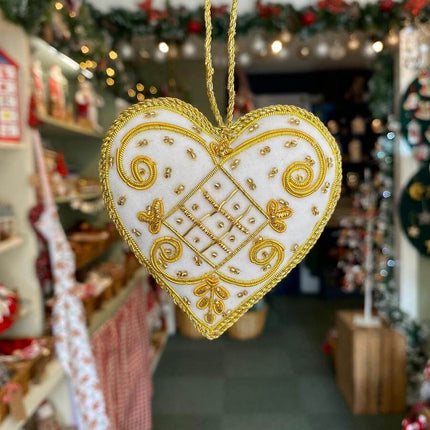 Heart - 3" White - Golden wire work image 0
