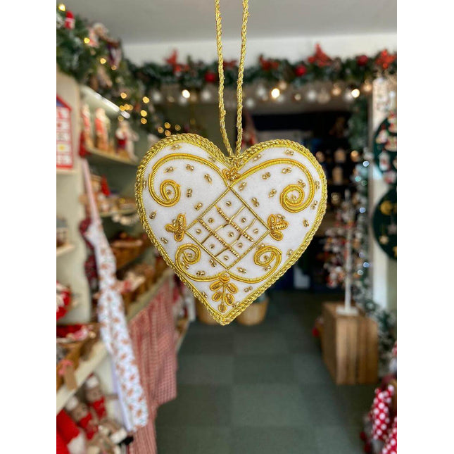 Heart - 3" White - Golden wire work image 0