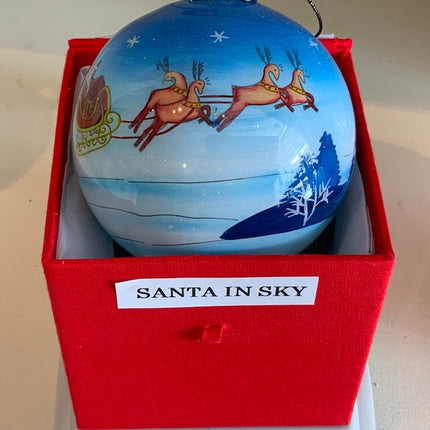 Hand Painted Glass Bauble - Santa over rooftops image 0