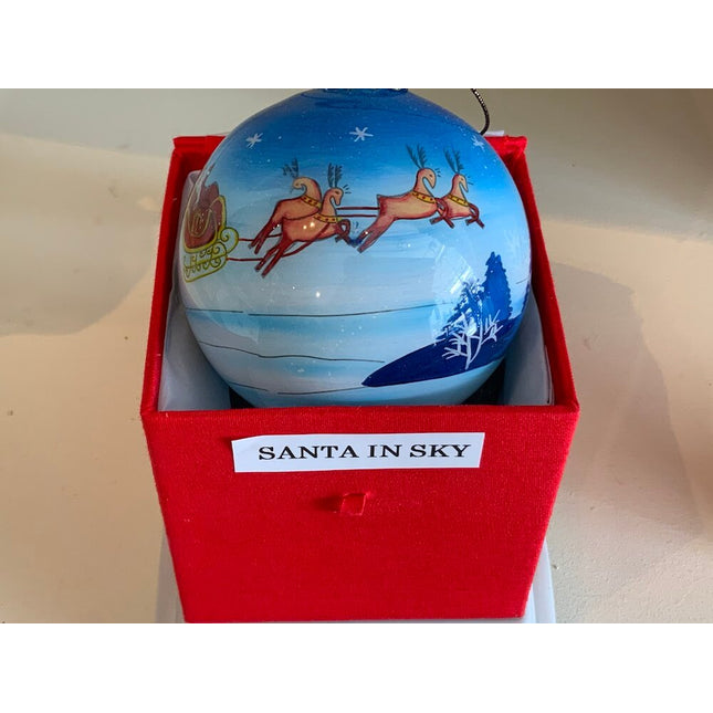 Hand Painted Glass Bauble - Santa over rooftops image 0