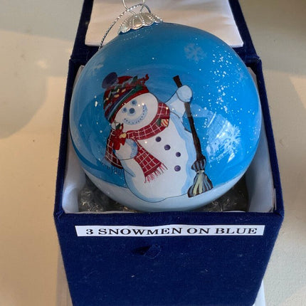 Hand Painted Glass Bauble - Snowman on Blue image 0