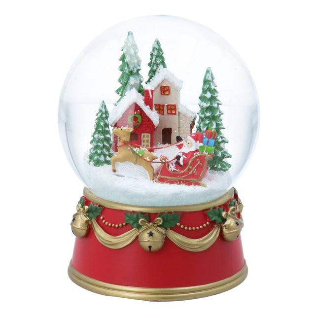 Gisela Graham Musical Snow Globe, Santa Sleigh and Village, 16cm
