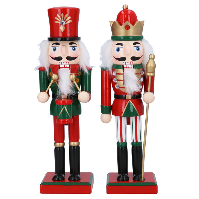 Gisela Graham Wood Nutcracker, Red, White and Green, 25cm