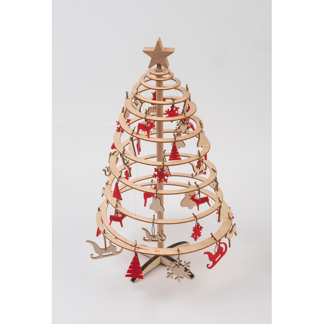 Spira Mini Pop-Up Wooden Christmas Tree with Decoration Set