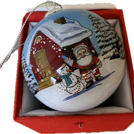 Hand Painted Glass Bauble - Santa in the snow image 0