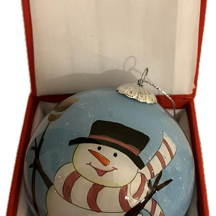 Hand Painted Glass Bauble - Happy Happy Snowman image 0