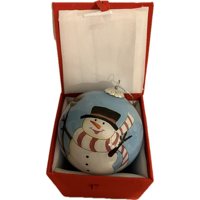 Hand Painted Glass Bauble - Happy Happy Snowman image 0