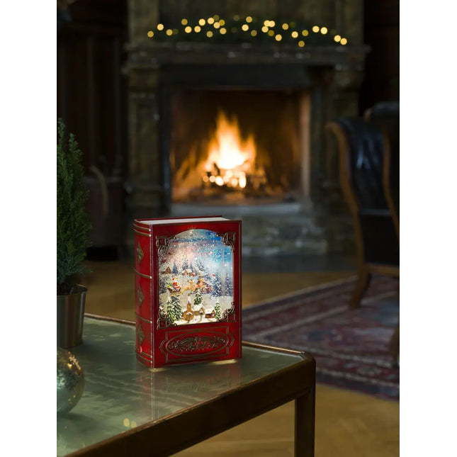 Vintage Book Light-Up Water Lantern – Santa on His Sleigh