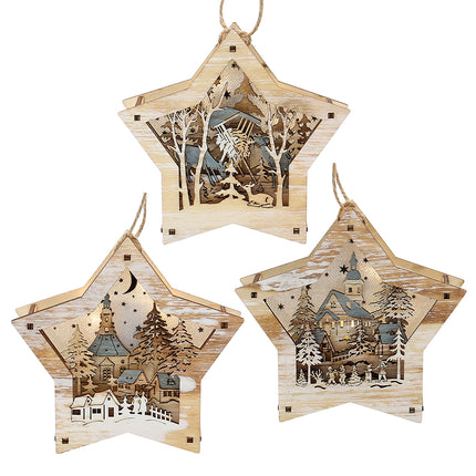 Hanging LED Star with Forest Scene