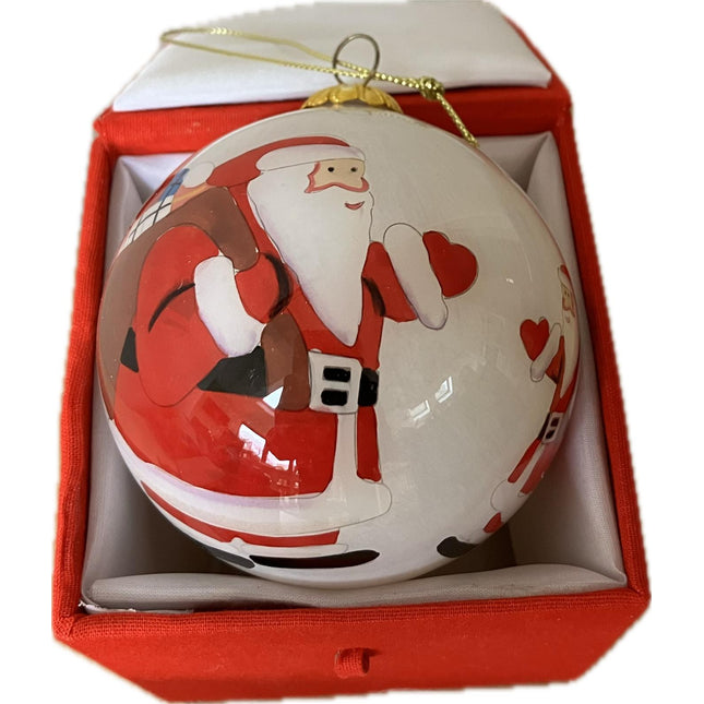 Hand Painted Glass Bauble - Jolly Santa &amp; Sack image 0