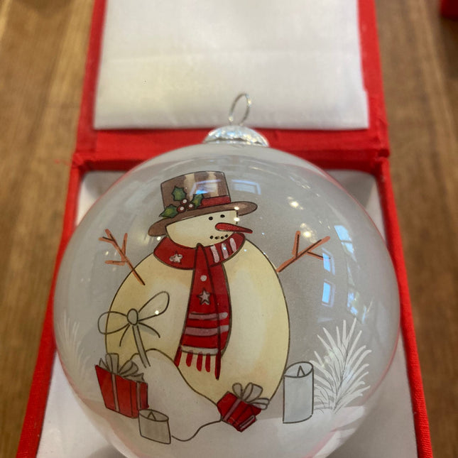 Hand Painted Glass Bauble - Snowman With Frosty Background image 1